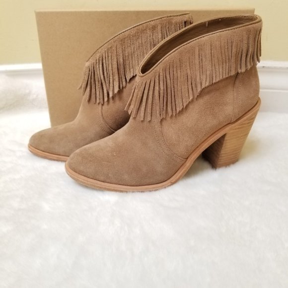 Joie Loren Fringe Tan Suede Heel Ankle Bootie Size - 38 - Picture 3 of 14